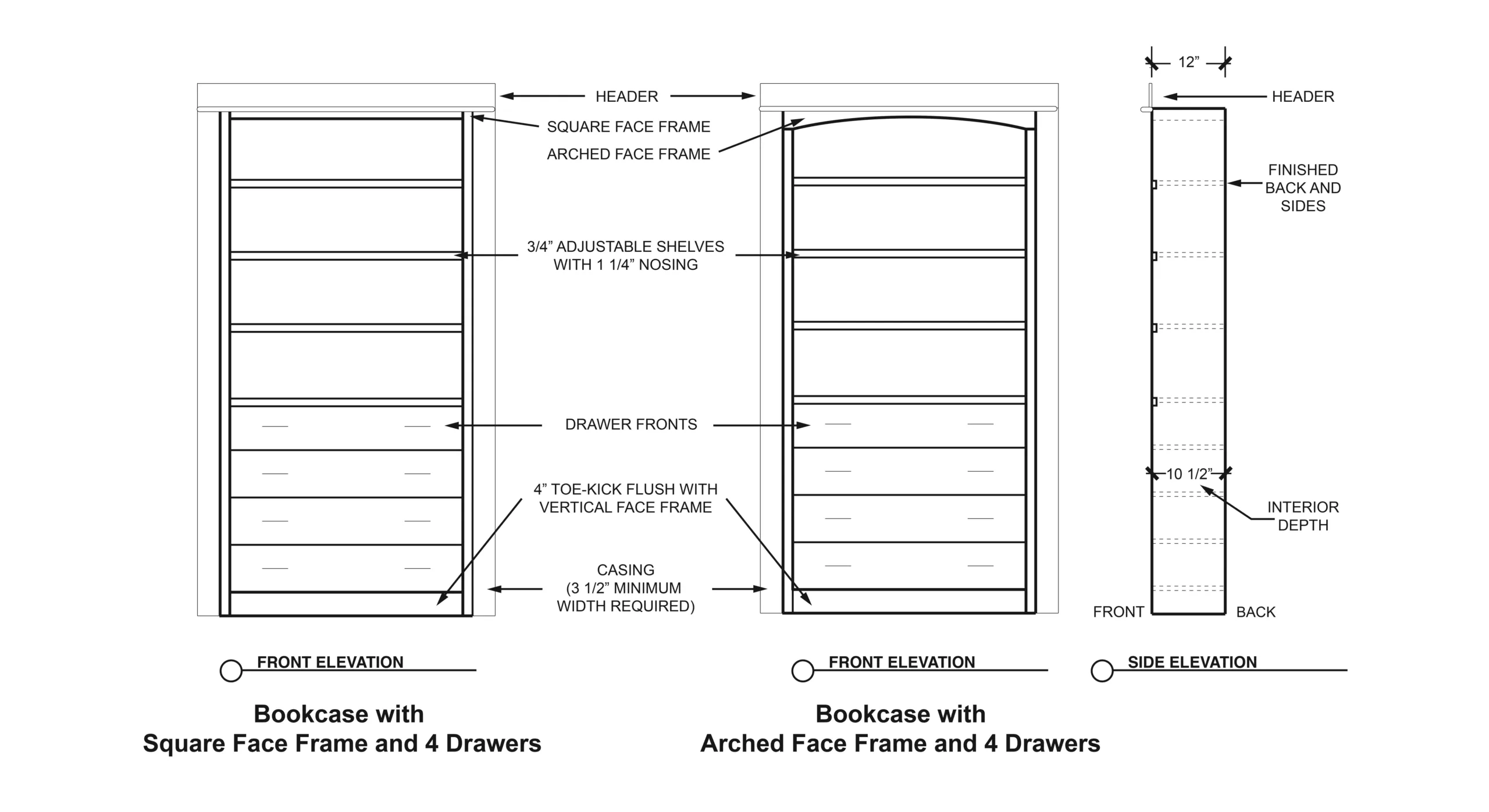 Hidden Door Bookcase - 4 Drawers